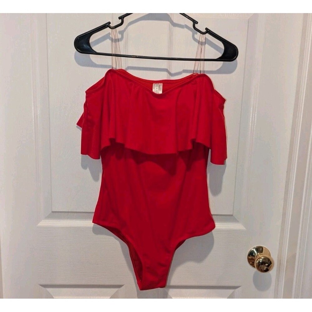 Amiani ED (XLarge) Red Off Shoulder Cape One Piece Swimsuit Poliamida‎